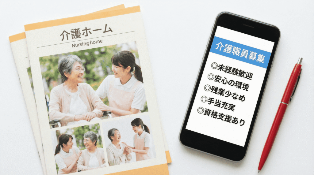 介護職員募集の求人票がスマートフォンに表示されている画像