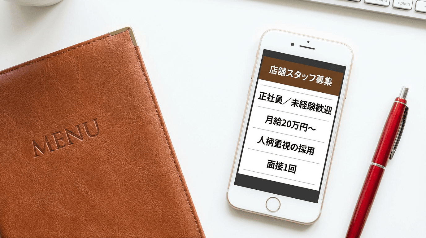飲食店の求人票がスマートフォンに表示されている画像