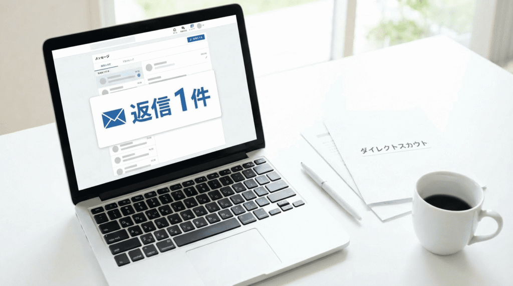 パソコン画面にスカウトの返信通知が表示されているイメージ画像