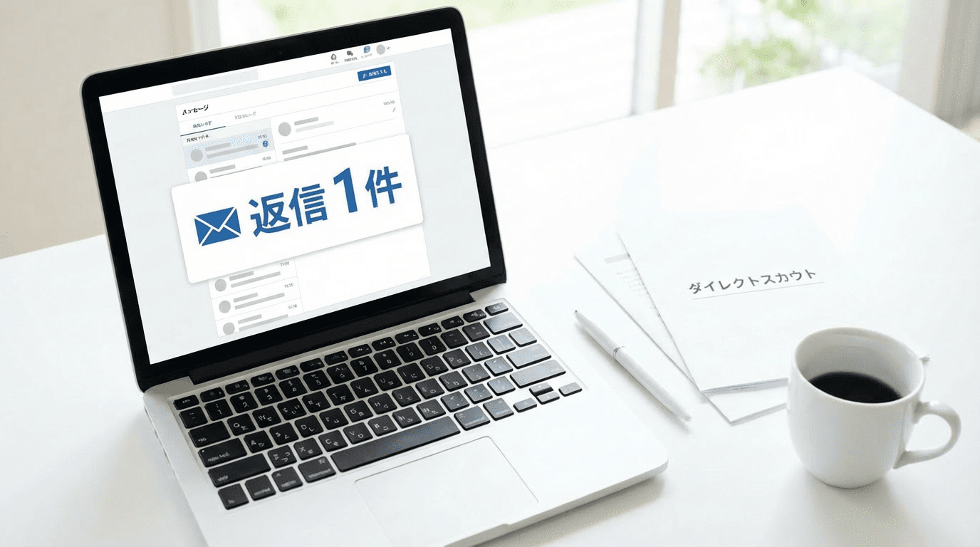 パソコン画面にスカウトの返信通知が表示されているイメージ画像