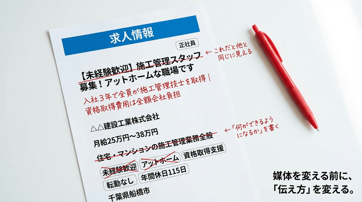 求人票を赤ペンで添削している写真
