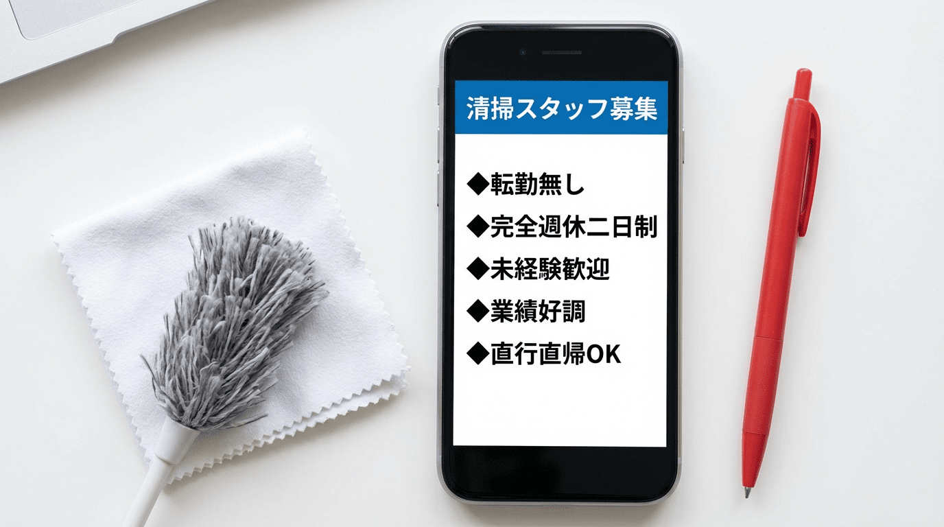 清掃員の求人票がスマートフォンに表示されている画像