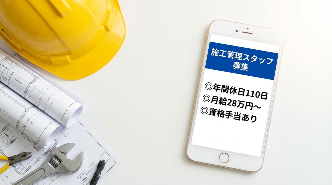 施工管理の求人票がスマートフォンに表示されている画像