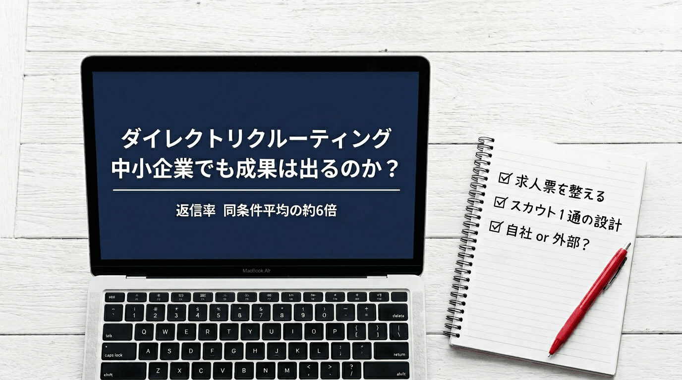 ダイレクトリクルーティングについてノートパソコンで調べている画面