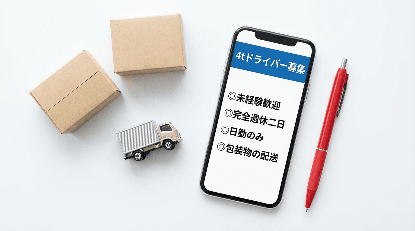 ドライバーの求人票がスマートフォンに表示されている画像