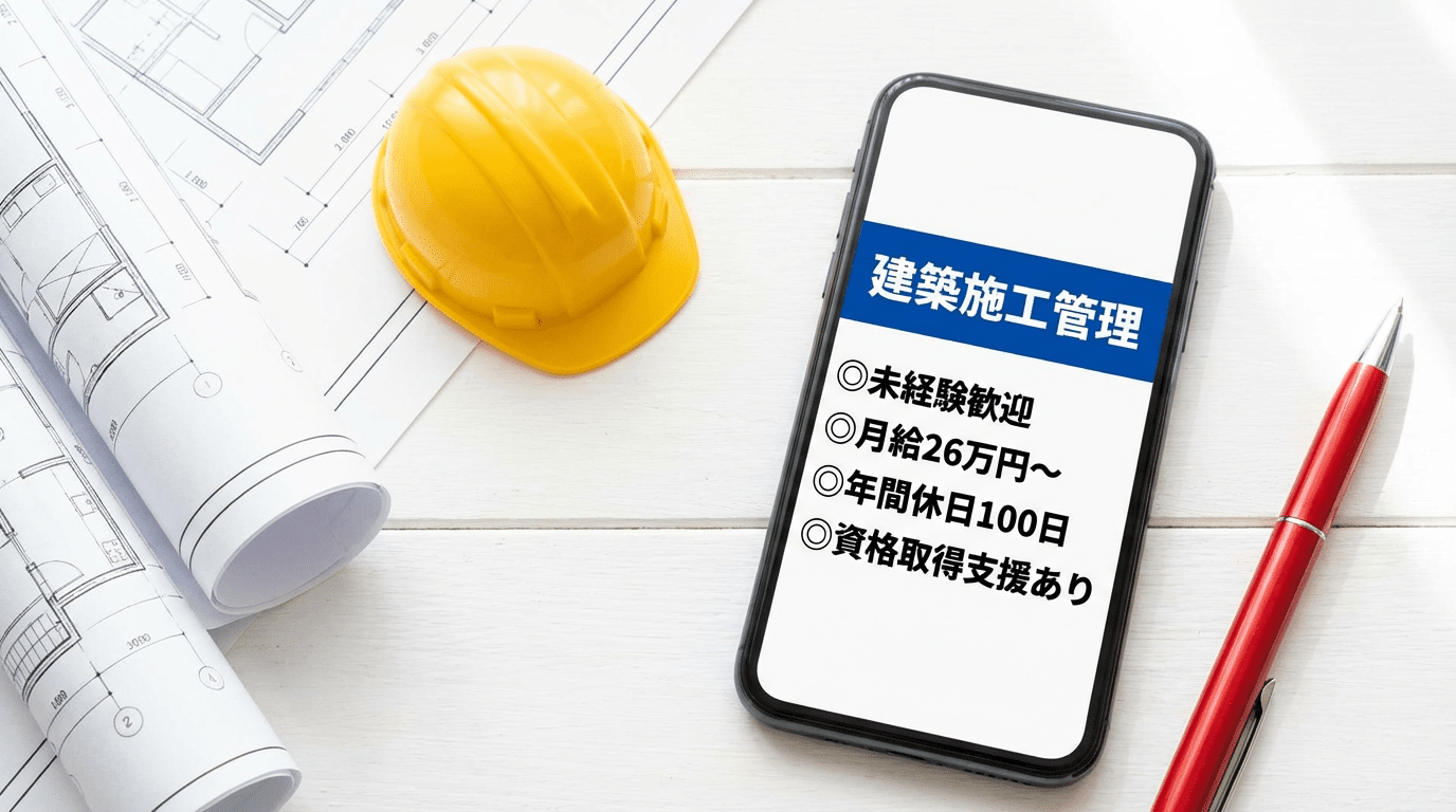 施工管理の求人票がスマートフォンに表示されている画像