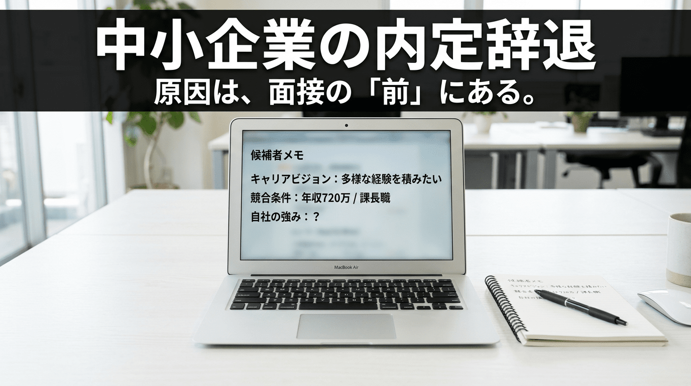中小企業の内定辞退の原因と面接設計について解説する記事のアイキャッチ画像